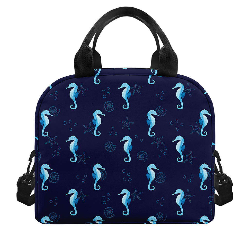 Blue Seahorse Pattern Print Insulated Lunch Bag