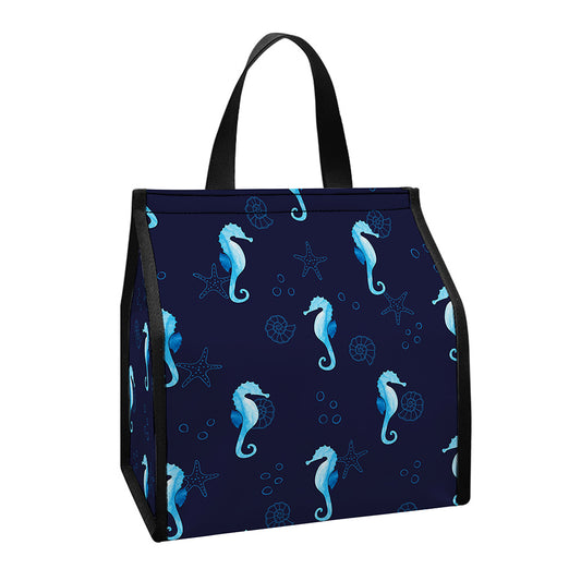 Blue Seahorse Pattern Print Insulated Lunch Tote