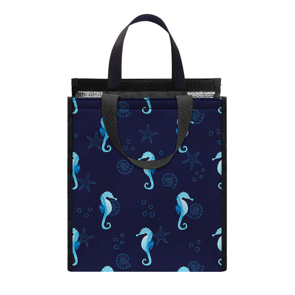 Blue Seahorse Pattern Print Insulated Lunch Tote