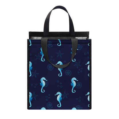 Blue Seahorse Pattern Print Insulated Lunch Tote