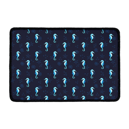 Blue Seahorse Pattern Print Kitchen Mat