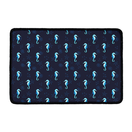 Blue Seahorse Pattern Print Kitchen Mat