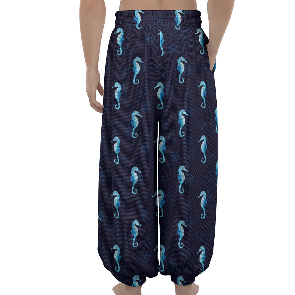 Blue Seahorse Pattern Print Lantern Pants