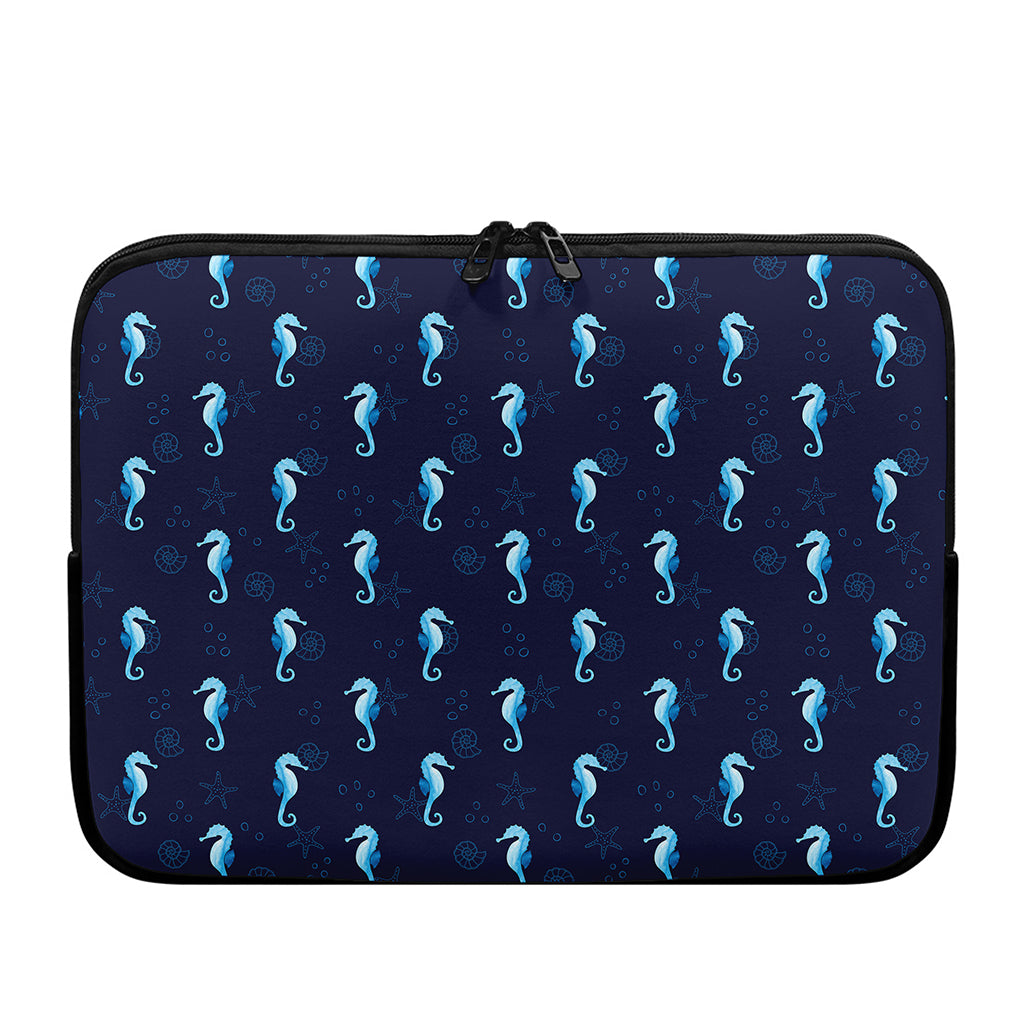Blue Seahorse Pattern Print Laptop Sleeve