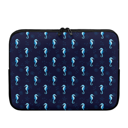 Blue Seahorse Pattern Print Laptop Sleeve