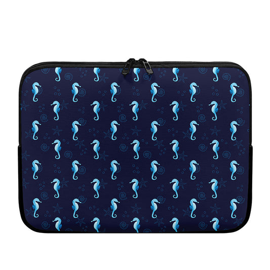 Blue Seahorse Pattern Print Laptop Sleeve