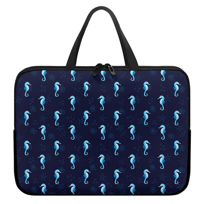 Blue Seahorse Pattern Print Laptop Sleeve With Handle