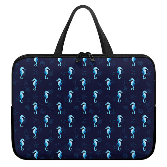 Blue Seahorse Pattern Print Laptop Sleeve With Handle
