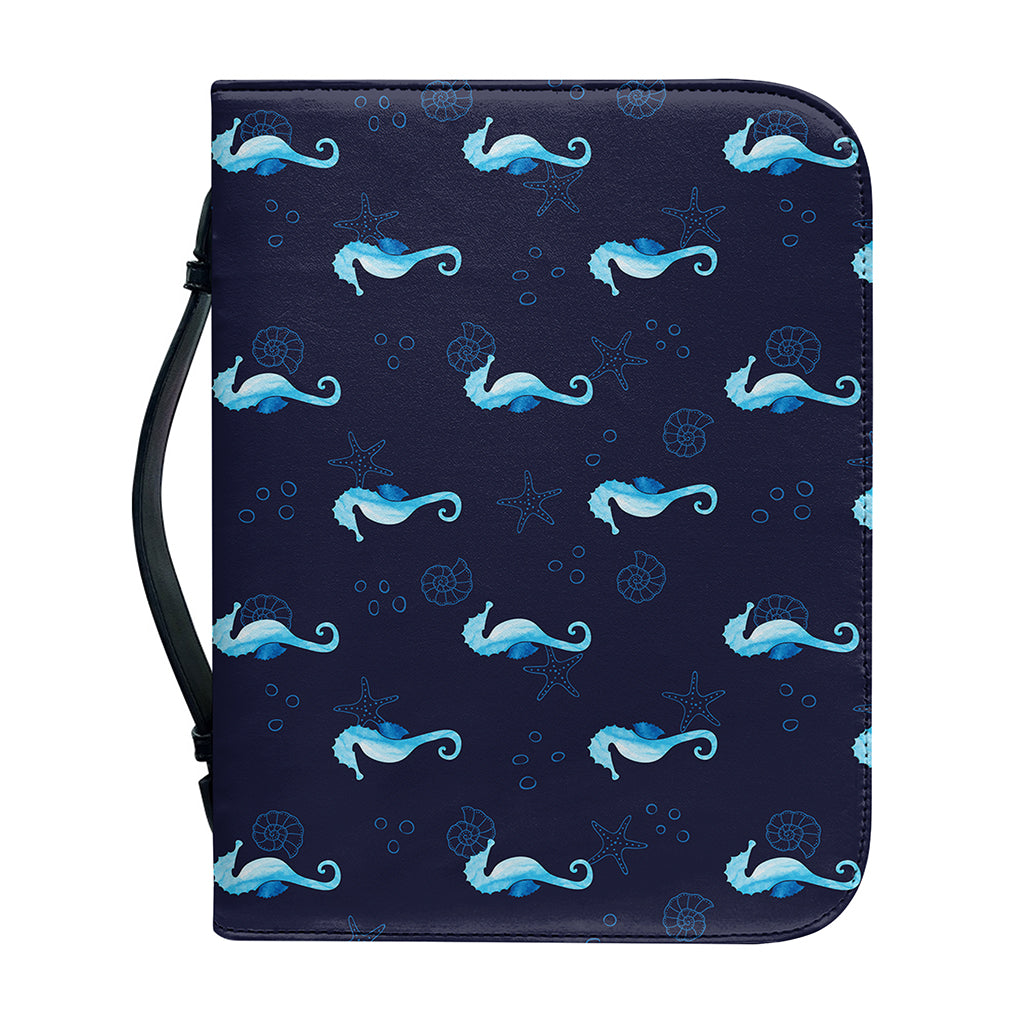 Blue Seahorse Pattern Print Leather Bible Cover