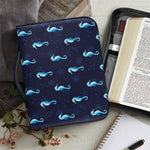 Blue Seahorse Pattern Print Leather Bible Cover