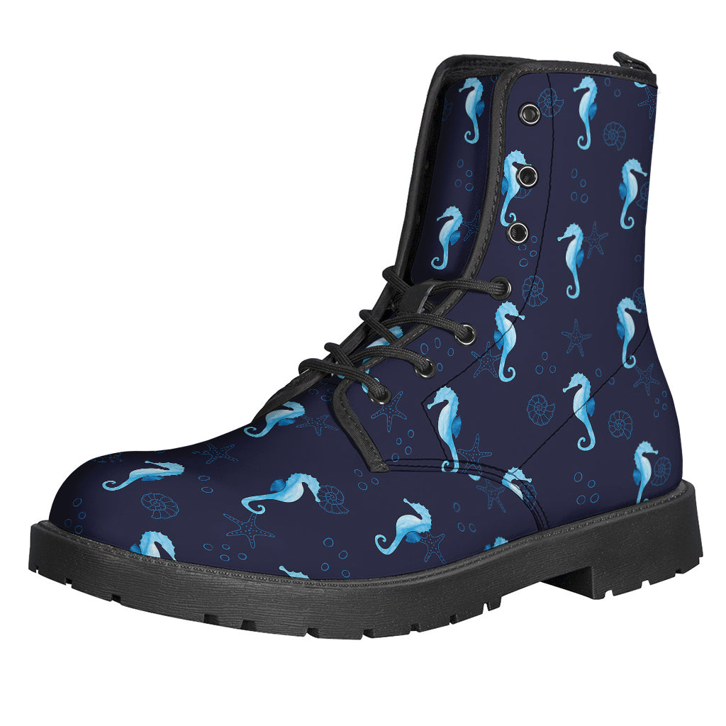 Blue Seahorse Pattern Print Backpack