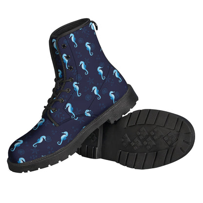 Blue Seahorse Pattern Print Backpack