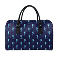 Blue Seahorse Pattern Print Leather Duffel Bag