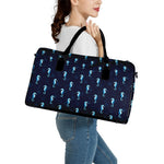 Blue Seahorse Pattern Print Leather Duffle Bag