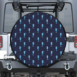 Blue Seahorse Pattern Print Leather Spare Tire Cover