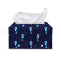 Blue Seahorse Pattern Print Leather Tissue Box Cover