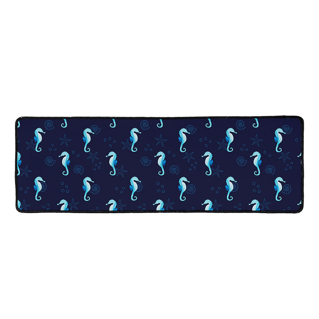 Blue Seahorse Pattern Print Long Kitchen Mat