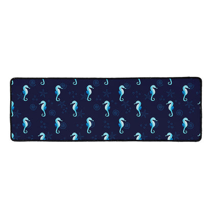 Blue Seahorse Pattern Print Long Kitchen Mat