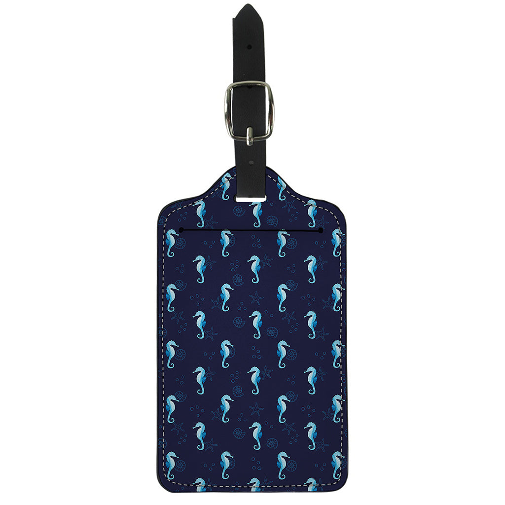 Blue Seahorse Pattern Print Luggage Tag