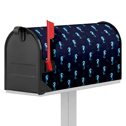 Blue Seahorse Pattern Print Mailbox Cover