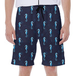 Blue Seahorse Pattern Print Men's Beach Shorts