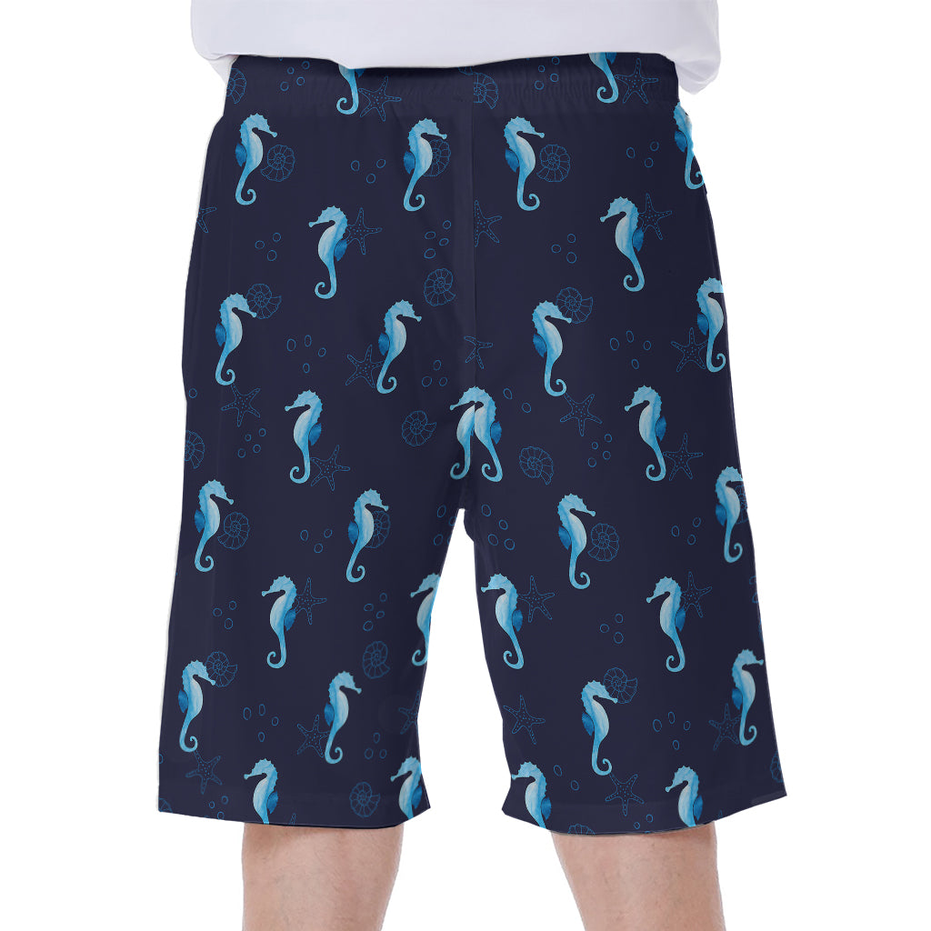 Blue Seahorse Pattern Print Men's Beach Shorts