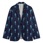 Blue Seahorse Pattern Print Men's Blazer