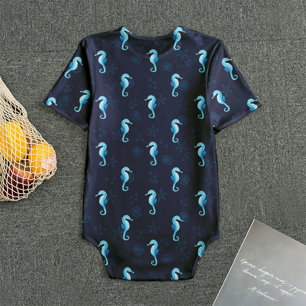 Blue Seahorse Pattern Print Men's Bodysuit