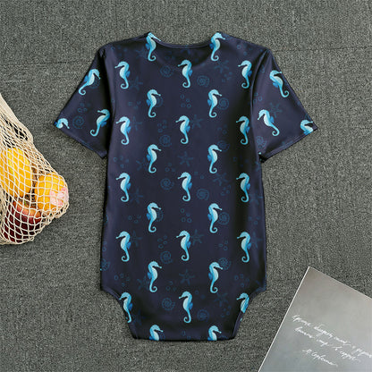 Blue Seahorse Pattern Print Men's Bodysuit