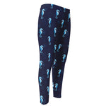 Blue Seahorse Pattern Print Men's Compression Pants