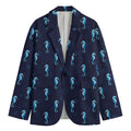 Blue Seahorse Pattern Print Men's Cotton Blazer