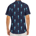 Blue Seahorse Pattern Print Men's Deep V-Neck Shirt