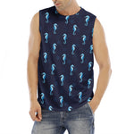 Blue Seahorse Pattern Print Men's Fitness Tank Top