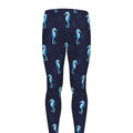 Blue Seahorse Pattern Print Men's Leggings