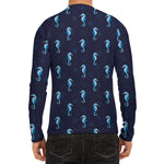 Blue Seahorse Pattern Print Men's Long Sleeve Rash Guard