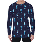 Blue Seahorse Pattern Print Men's Long Sleeve T-Shirt