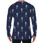 Blue Seahorse Pattern Print Men's Long Sleeve T-Shirt