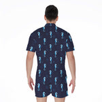 Blue Seahorse Pattern Print Men's Rompers
