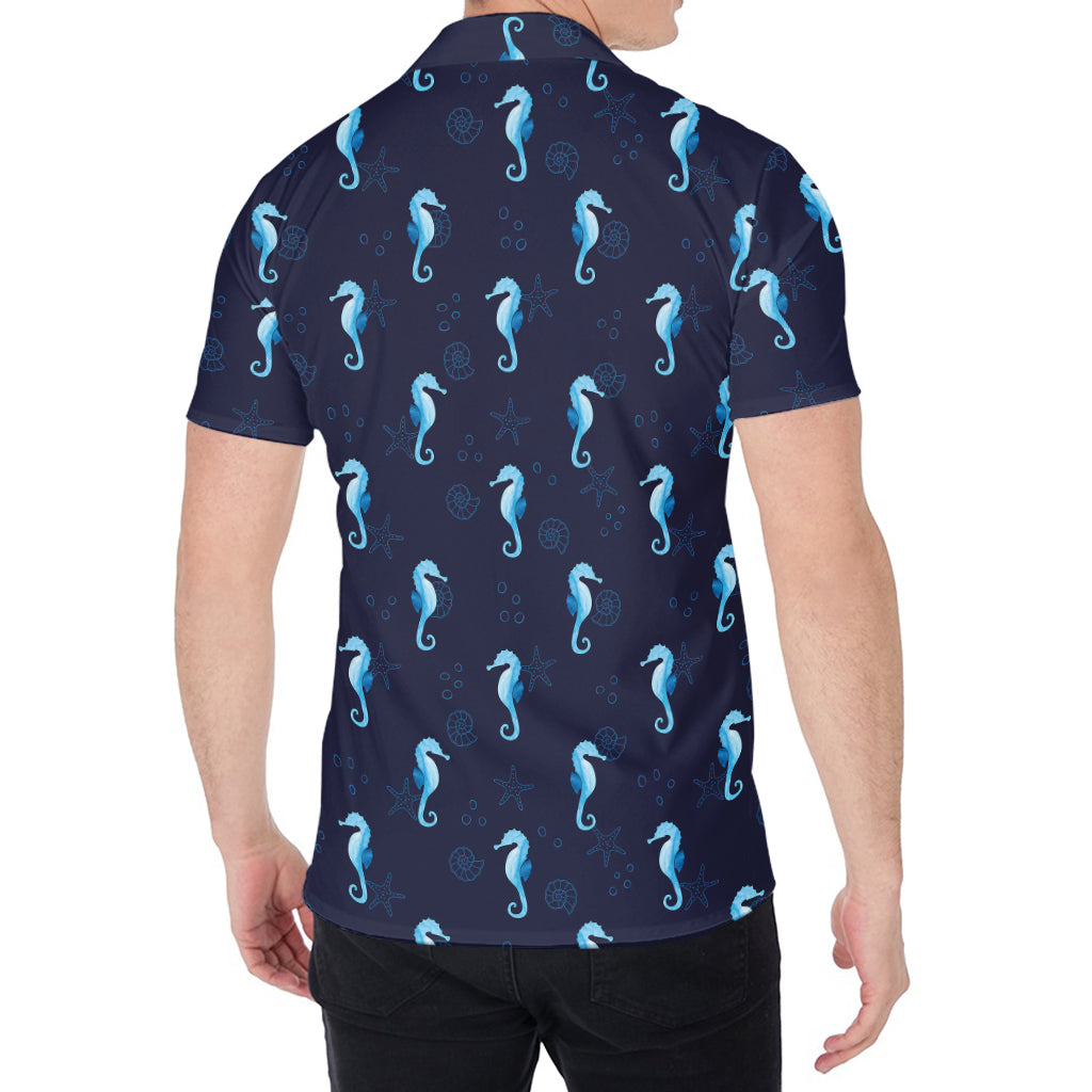 Blue Seahorse Pattern Print Men's Shirt