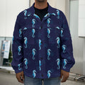 Blue Seahorse Pattern Print Men's Shirt Jacket