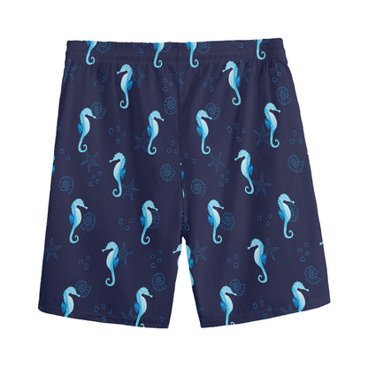 Blue Seahorse Pattern Print Men's Sports Shorts