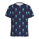 Blue Seahorse Pattern Print Men's Sports T-Shirt