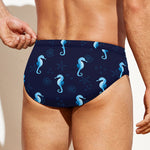 Blue Seahorse Pattern Print Men's Swim Briefs