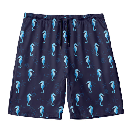 Blue Seahorse Pattern Print Men's Swim Trunks