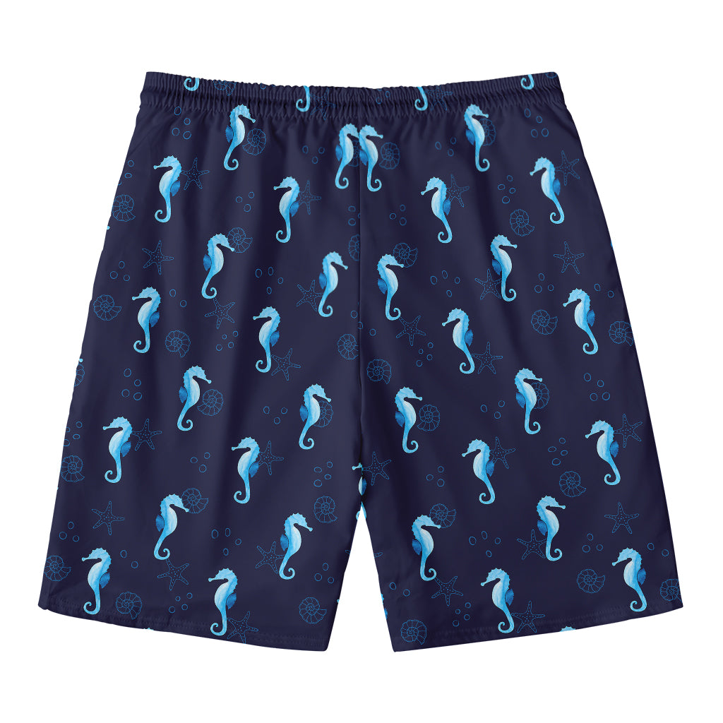 Blue Seahorse Pattern Print Men's Swim Trunks