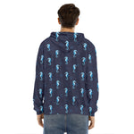 Blue Seahorse Pattern Print Men's Velvet Pullover Hoodie