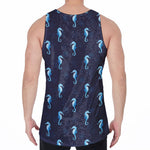 Blue Seahorse Pattern Print Men's Velvet Tank Top