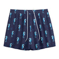Blue Seahorse Pattern Print Mesh Shorts