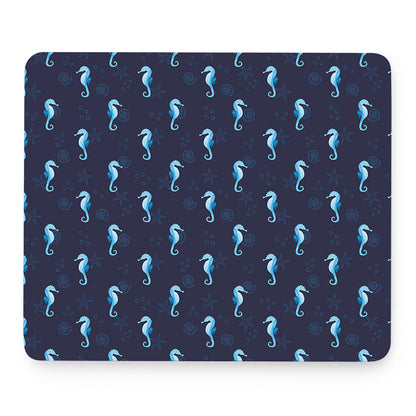 Blue Seahorse Pattern Print Mouse Pad