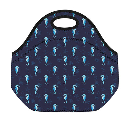 Blue Seahorse Pattern Print Neoprene Lunch Bag